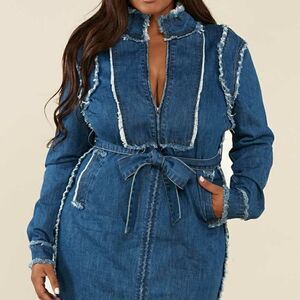 L'Atiste Plus Size Dress Frayed Trim Denim